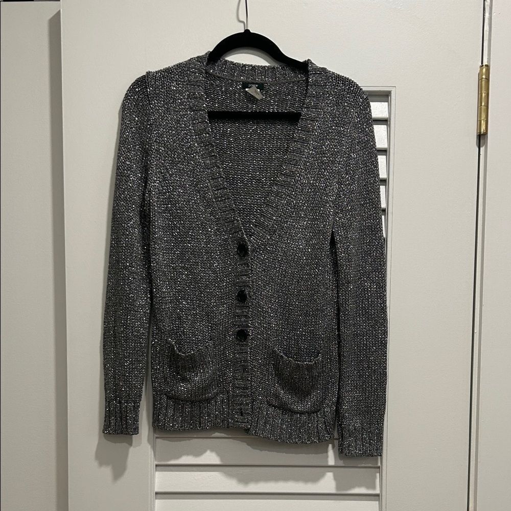 J. Crew Silver Button-Up Cardigan, Size Medium